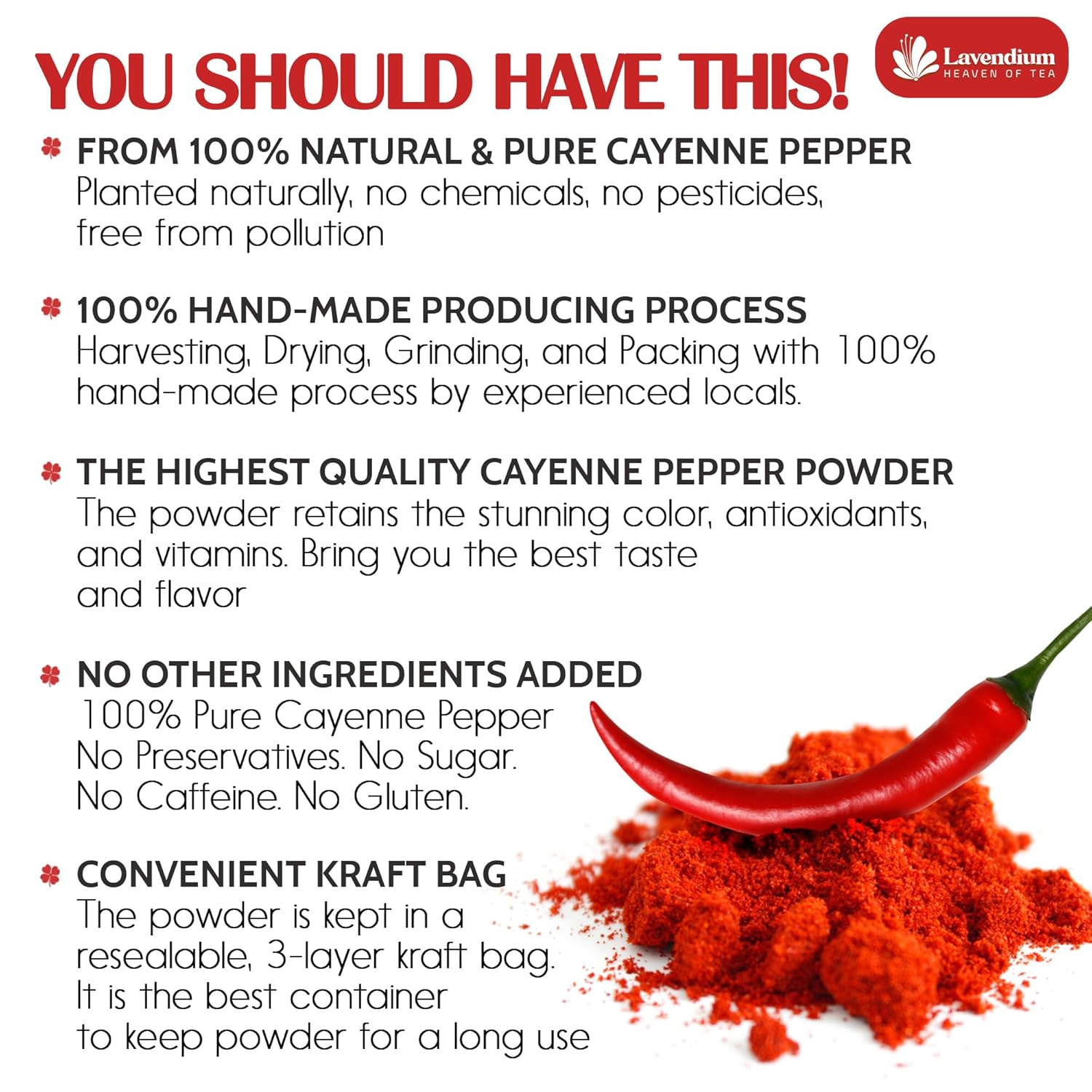 Premium Cayenne Pepper Powder– Pure Ground Red Pepper, Bold and Spicy Flavor