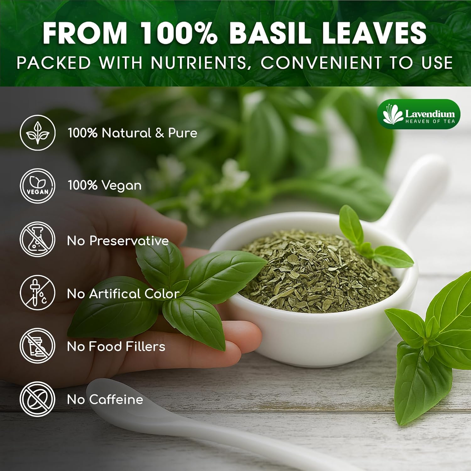 Premium Dried Basil – 100% Pure, Non-GMO, Gluten-Free, Vegan – Aromatic Culinary Herb for Cooking, Garnish, and Seasoning