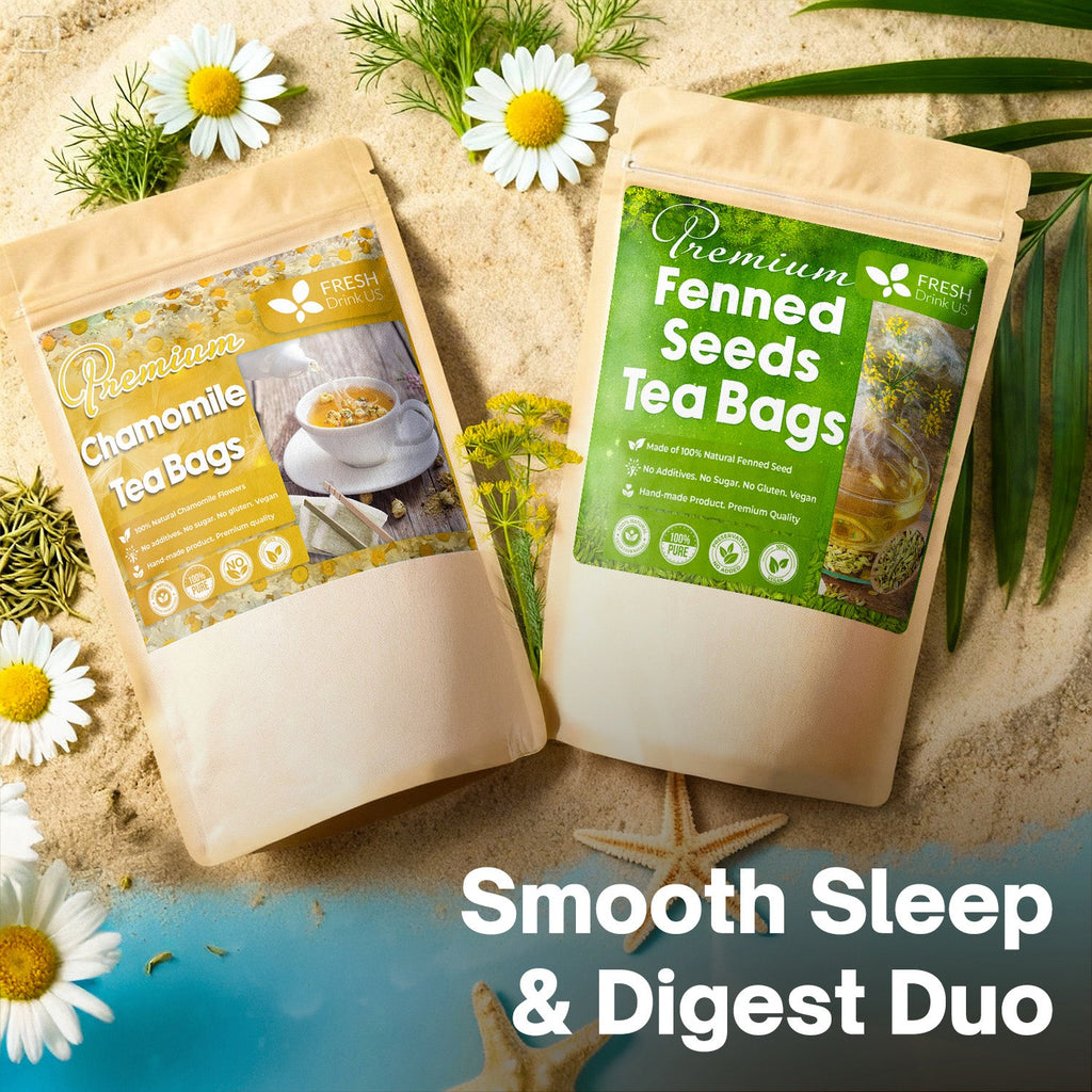 Smooth Sleep & Digest Duo – Chamomile Flower & Fennel Seed Tea Bags for Evening Calm, Digestive Comfort & Bedtime Routine