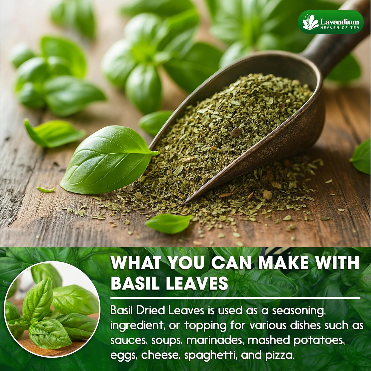 Premium Dried Basil – 100% Pure, Non-GMO, Gluten-Free, Vegan – Aromatic Culinary Herb for Cooking, Garnish, and Seasoning