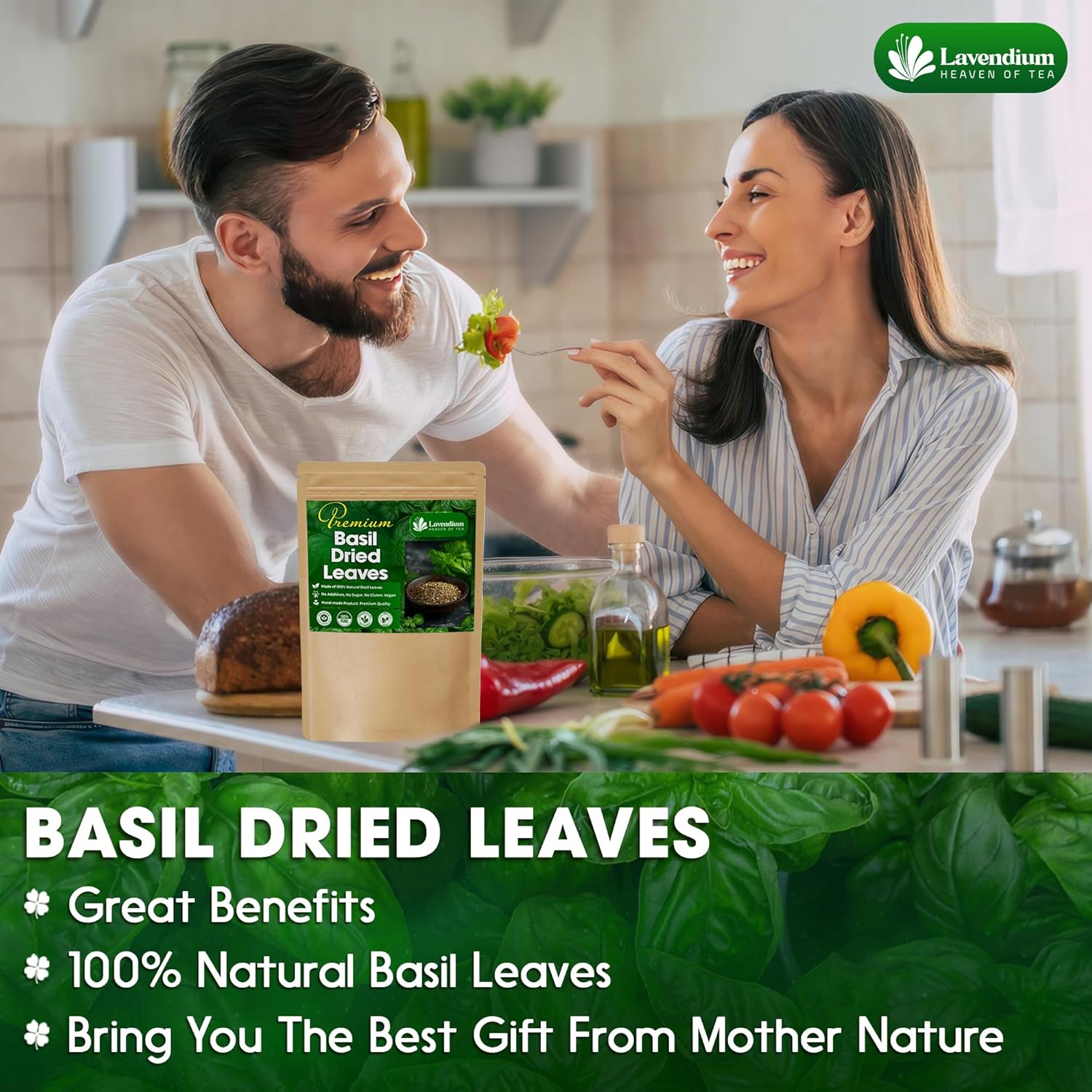Premium Dried Basil – 100% Pure, Non-GMO, Gluten-Free, Vegan – Aromatic Culinary Herb for Cooking, Garnish, and Seasoning
