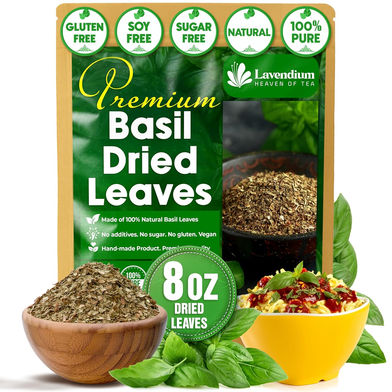 Premium Dried Basil – 100% Pure, Non-GMO, Gluten-Free, Vegan – Aromatic Culinary Herb for Cooking, Garnish, and Seasoning